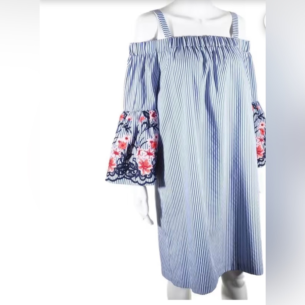 Jessica Howard Blue Striped Dress with Floral Accents